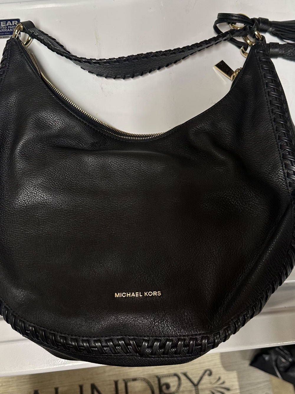 Michael Kors Black Leather Hobo w/Braided Trim $ Gold Hardware & Wristlet Wallet